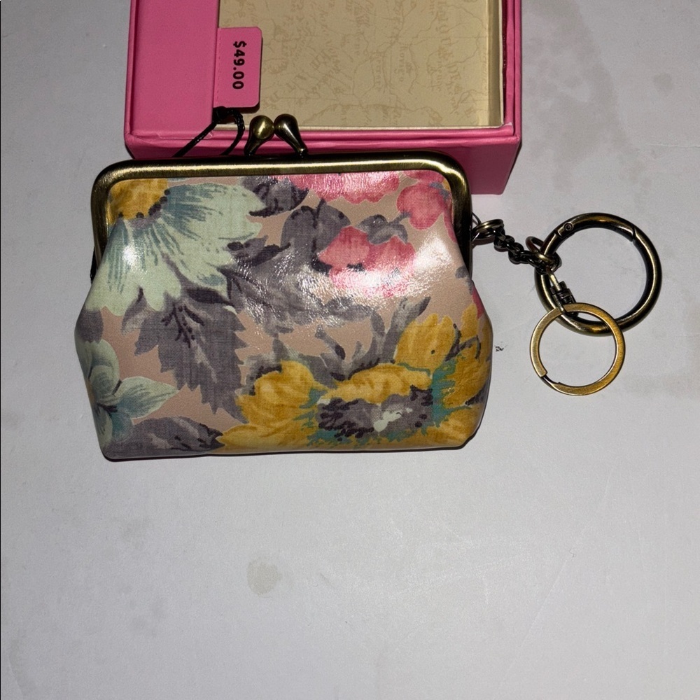 PATRICIA NASH MULTICOLOR FLORAL FRAME POUCH WITH KEY RINGS GENUINE LEATHER NEW - Picture 8 of 14